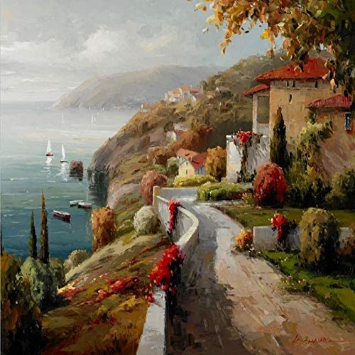 Cartel e impresiones Mar Jardín Paisaje Pintura al óleo sobre lienzo Imagen de pared moderna para la decoración de la sala de estar 50x70cm