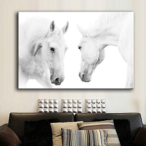 Carteles Impresiones del arte de la pared Impresiones del arte de la lona Cuadros de la pared Pintura de animales de dos caballos blancos para la pintura de la sala de estar (sin marco) 40x50 cm