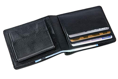 Cartera Castor de Piel auténtica para Hombre con Bloqueo RFID con Monedero – Billetera Plana Slim de Cuero Negro