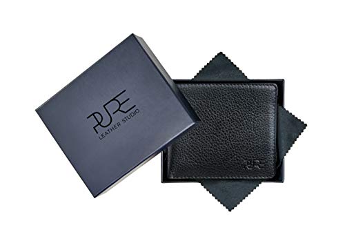 Cartera Castor de Piel auténtica para Hombre con Bloqueo RFID con Monedero – Billetera Plana Slim de Cuero Negro