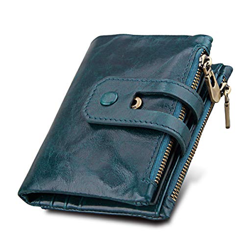 Cartera de Cuero para Hombres 'S' Pincel antirrobo RFID Cartera de Cuero de Primera Capa, Azul