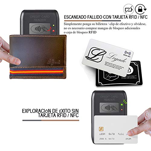 Cartera Hombre Legado Marrón Piel tratada con Bandera Regalo de Caja con diseño Exclusivo, Pulsera Bandera España y Tarjeta de protección RFID (Marrón Horizontal sin Broche)