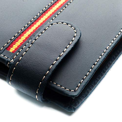 Cartera Hombre Marino Piel tratada LEGADO con Bandera España Cartera Bandera España Regalo Pulsera Bandera España(Vertical Marino Vox II sin Broche)