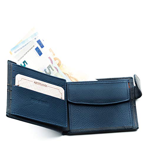 Cartera Hombre Marino Piel tratada LEGADO con Bandera España Cartera Bandera España Regalo Pulsera Bandera España(Vertical Marino Vox II sin Broche)