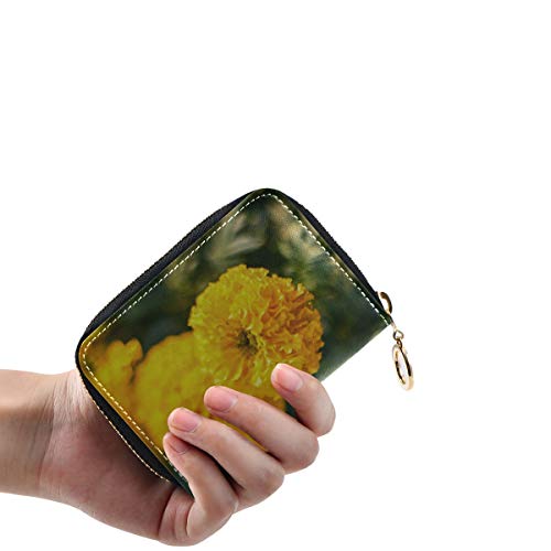 Cartera para Tarjetas de crédito para Mujer Beautifui Portatarjetas de Flores de caléndula Brillante Monedero Monedero de Cuero PU con Cremallera Alrededor Titular de la Tarjeta de tamaño Compacto Mi