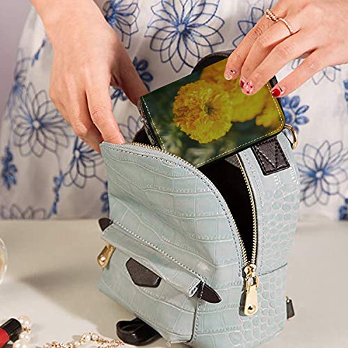 Cartera para Tarjetas de crédito para Mujer Beautifui Portatarjetas de Flores de caléndula Brillante Monedero Monedero de Cuero PU con Cremallera Alrededor Titular de la Tarjeta de tamaño Compacto Mi