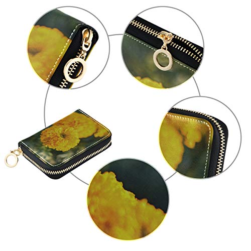 Cartera para Tarjetas de crédito para Mujer Beautifui Portatarjetas de Flores de caléndula Brillante Monedero Monedero de Cuero PU con Cremallera Alrededor Titular de la Tarjeta de tamaño Compacto Mi