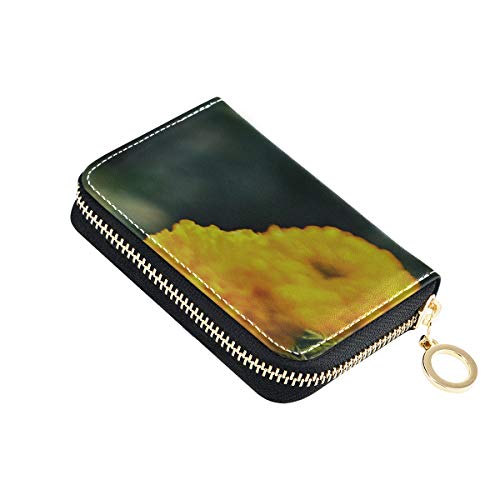 Cartera para Tarjetas de crédito para Mujer Beautifui Portatarjetas de Flores de caléndula Brillante Monedero Monedero de Cuero PU con Cremallera Alrededor Titular de la Tarjeta de tamaño Compacto Mi