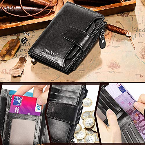 Carteras de Hombre, Senbos Piel Genuina de Vaca Monedero con RFID Bloqueo, 18 Ranuras para Tarjetas, 1 Bolsillo de Monedero con Cremallera, Caja de Regalo