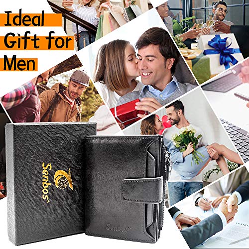 Carteras de Hombre, Senbos Piel Genuina de Vaca Monedero con RFID Bloqueo, 18 Ranuras para Tarjetas, 1 Bolsillo de Monedero con Cremallera, Caja de Regalo