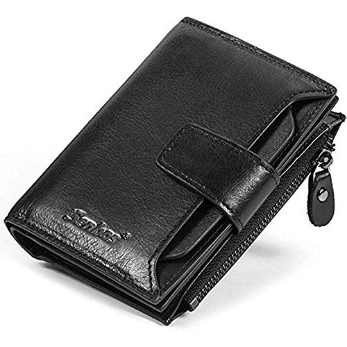 Carteras de Hombre, Senbos Piel Genuina de Vaca Monedero con RFID Bloqueo, 18 Ranuras para Tarjetas, 1 Bolsillo de Monedero con Cremallera, Caja de Regalo