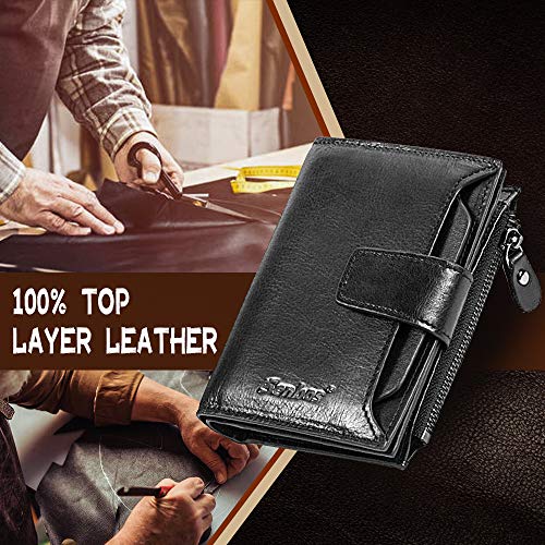 Carteras de Hombre, Senbos Piel Genuina de Vaca Monedero con RFID Bloqueo, 18 Ranuras para Tarjetas, 1 Bolsillo de Monedero con Cremallera, Caja de Regalo