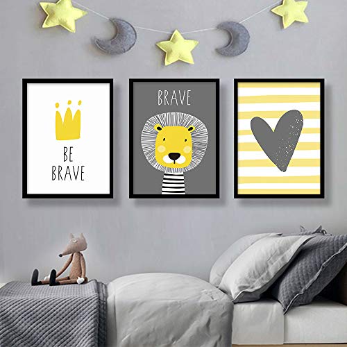 Cartoon Lion Be Brave Crown Boy Wall Art Picture Poster Infantil Lienzo Impresiones Decoración Living Room Bedroom Decals 50x70cm