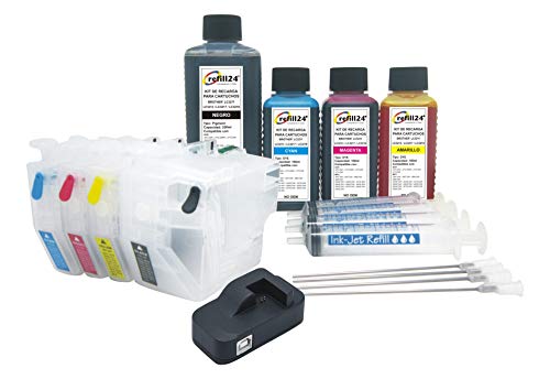 Cartuchos Recargables, Compatible para Brother LC3217, LC3219 Negro y Color. Incluye reseteador y Accesorios + 550 ML de Tinta