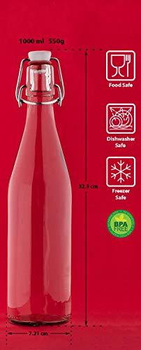 Casavetro - 2, 4, 6 o 10 x 1 litro de botella cierre de clip botellas de cristal vacías Botellas de cristal (con cierre de clip 1000 ml, 4 unidades