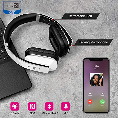 Cascos Inalámbrico con aptX Baja Latencia, Auriculares Bluetooth de Diadema Plegable August EP650 con Micrófono, NFC Auriculares Estéreo Inalámbricos para TV, Móvil, PC - Autonomía 15 Horas