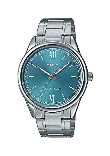 Casio MTP-V005D-3B Men's Standard Stainless Steel Aqua Blue Dial Analog Watch