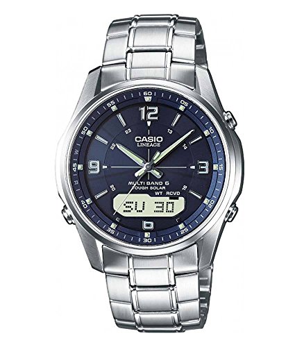 Casio WAVE CEPTOR Reloj Radiocontrolado y solar, Cristal de zafiro, Caja sólida de acero inoxidable, Azul, para Hombre, con Correa de Acero macizo, LCW-M100DSE-2AER
