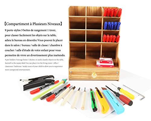 Catekro Caja de Almacenamiento de Oficina de Gran Capacidad, Suministros de Oficina Soporte de Bolígrafo de Almacenamiento de Papelería Multifuncional (Marrón vintage)