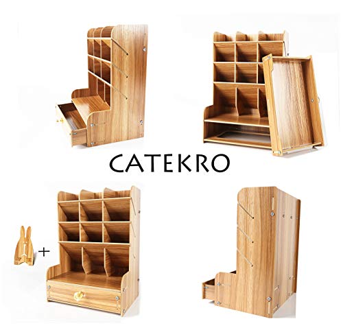 Catekro Caja de Almacenamiento de Oficina de Gran Capacidad, Suministros de Oficina Soporte de Bolígrafo de Almacenamiento de Papelería Multifuncional (Marrón vintage)