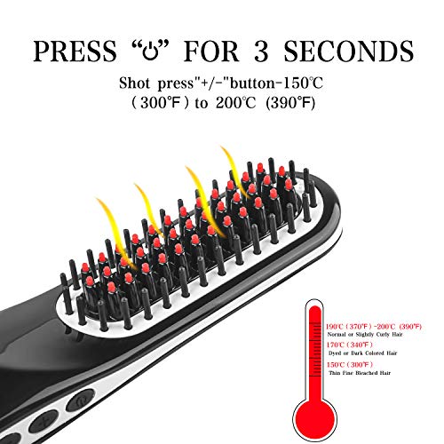 Cepillo Alisador de Barba para Hombres, Plancha Barba Hombre Sin Cable, Temperatura Ajustable, Pantalla LCD digital, Doble Tensión y Portátil para Viajes (Negro)