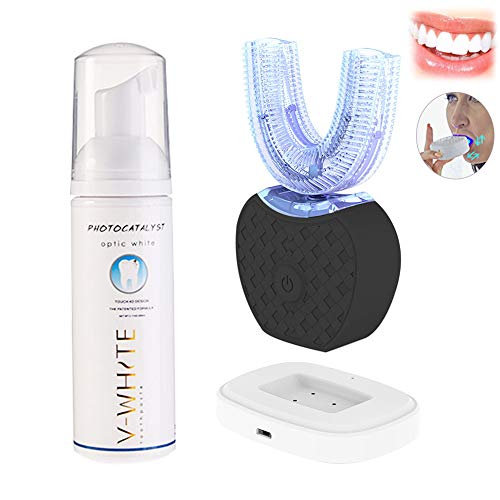 Cepillo de Dientes Eléctrico, 360° Ultrasónico Automático Cepillo de Dientes Impermeable IPX7 con 4 Modos y Blu-ray Cepillo para Blanquear el Cuidado Dental, Con Pasta de Dientes (Negro）