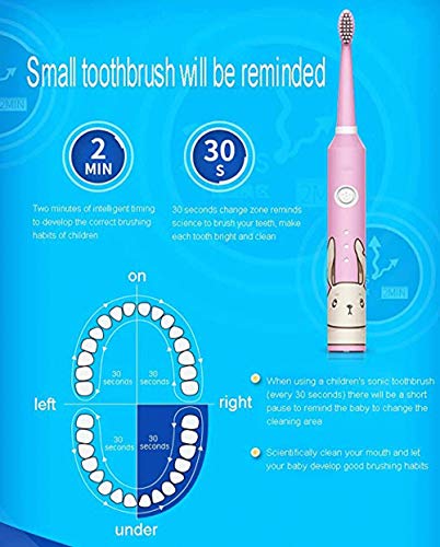 Cepillo de dientes eléctrico recargable para niños ZXT 3-6-12 años de edad, onda de sonido impermeable, super suave, cepillo de dientes automático (color : Azul)