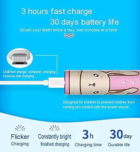 Cepillo de dientes eléctrico recargable para niños ZXT 3-6-12 años de edad, onda de sonido impermeable, super suave, cepillo de dientes automático (color : Azul)