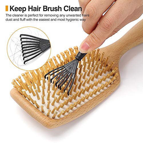 Cepillo de pelo de madera Neverland Cepillo de pelo anti-estático Desenredante de masaje Peine acolchado con dientes grandes Peine de plástico y limpiador de peine (cabeza cuadrada)