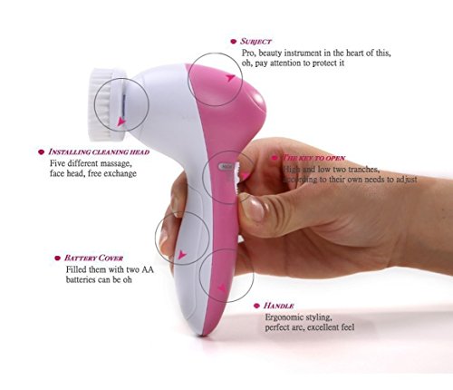 Cepillo Facial 5 in 1 Beauty Massager Limpiador de Cara Giratoria Impermeable Cepillo de Limpieza Masajeadorlos para Remover Lípidos Adicionales, Puntos Negros y Maquillaje