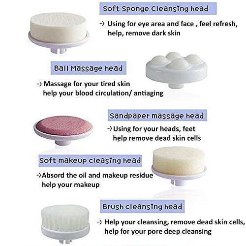 Cepillo Facial 5 in 1 Beauty Massager Limpiador de Cara Giratoria Impermeable Cepillo de Limpieza Masajeadorlos para Remover Lípidos Adicionales, Puntos Negros y Maquillaje