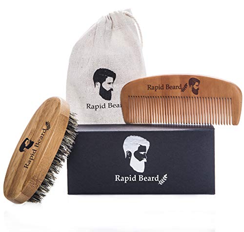 Cepillo para Barba Y Peine para Barba kit de cuidado Para Hombre – Set De Peine De Madera Hecho A Mano Y Cepillo Para Barba De Cerdas Naturales De Jabalí Para Barba de Hombre Y diseño de Bigote