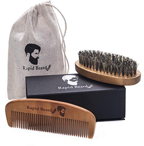 Cepillo para Barba Y Peine para Barba kit de cuidado Para Hombre – Set De Peine De Madera Hecho A Mano Y Cepillo Para Barba De Cerdas Naturales De Jabalí Para Barba de Hombre Y diseño de Bigote