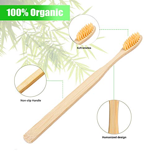 Cepillos de dientes de bambú orgánico Paquete de 5 - Cepillo de madera ecológico y libre de BPA biodegradable Reciclable Natural Medio Cerdas carbón suave para adultos, niños, hogar, viajes o regalos