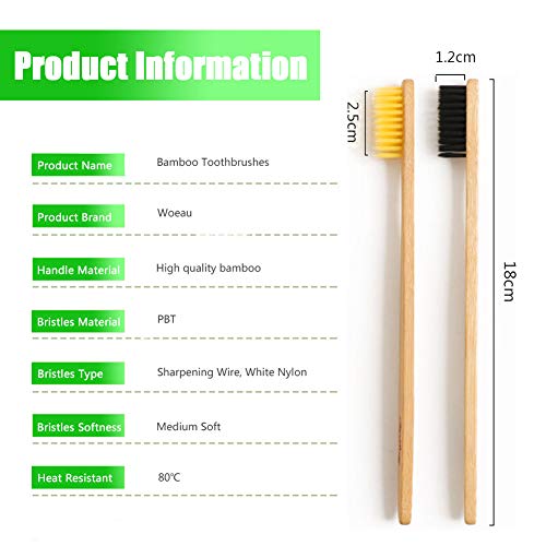 Cepillos de dientes de bambú orgánico Paquete de 5 - Cepillo de madera ecológico y libre de BPA biodegradable Reciclable Natural Medio Cerdas carbón suave para adultos, niños, hogar, viajes o regalos