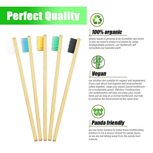 Cepillos de dientes de bambú orgánico Paquete de 5 - Cepillo de madera ecológico y libre de BPA biodegradable Reciclable Natural Medio Cerdas carbón suave para adultos, niños, hogar, viajes o regalos