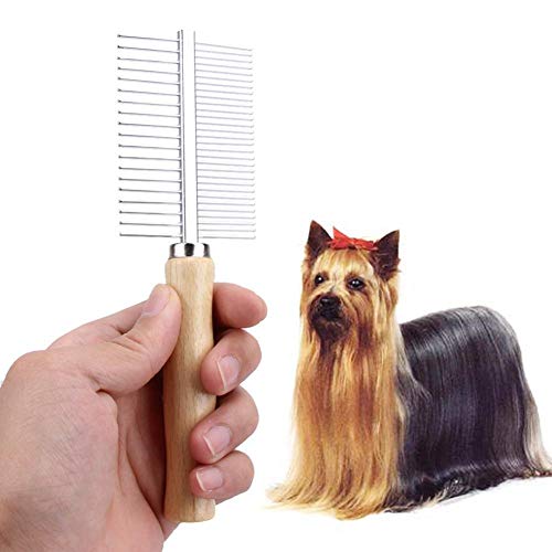 Cepillos Para Perros Cepillo De Perro De Acero Inoxidable Para Mascotas, Cepillo De Perro De Doble Cara, Herramienta De Aseo Para Mascotas, Peine De Depilación Con Mango De Madera Natural, Blan