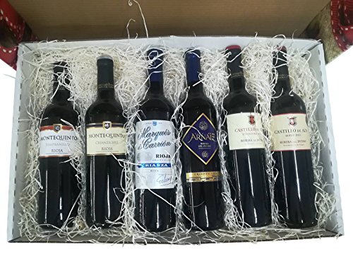 Cesta decorativa con Vinos Rioja y Ribera del Duero para regalar