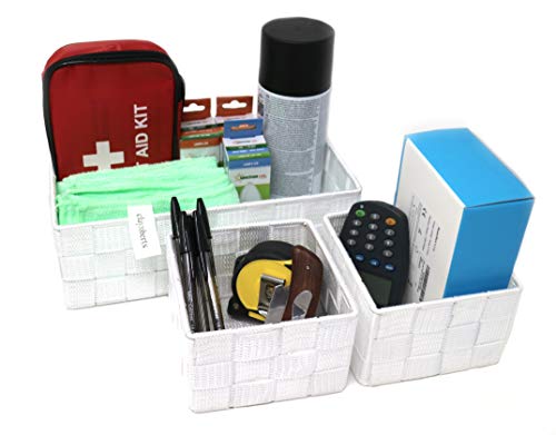 Cestas de Almacenaje, Blanco, Set de 3, Cestas Pequeñas para Baños/Oficinas/Hogares