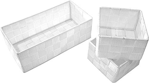 Cestas de Almacenaje, Blanco, Set de 3, Cestas Pequeñas para Baños/Oficinas/Hogares
