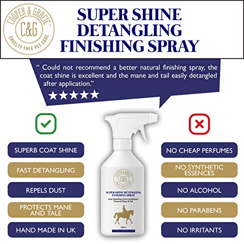 C&G Pets | Horse Super Shine Spray de Acabado desenredante 500 ml | Acondicionador Repelente de Polvo | Ingredientes Naturales | Protege el Brillo Natural de la Cola