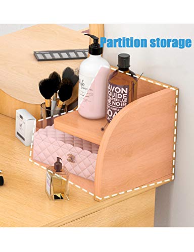 CGF- High Stool Juego de tocador con Espejo Iluminado y Taburete, tocador de Maquillaje, cajones y estantes de Almacenamiento para Dormitorio, tocador para Mujeres niñas, Blanco, Azul, Color Madera,