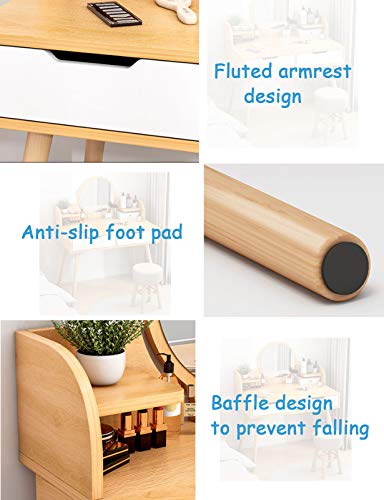 CGF- High Stool Juego de tocador con Espejo Iluminado y Taburete, tocador de Maquillaje, cajones y estantes de Almacenamiento para Dormitorio, tocador para Mujeres niñas, Blanco, Azul, Color Madera,