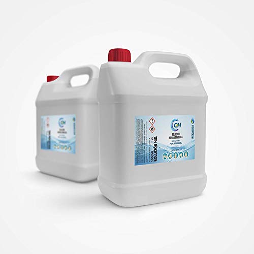 C+H Solución hidroalcoholica LIQUIDA (SIN RESIDUO) limpia manos de 70% alcohol 5 Litros | Desinfección para manos y otras superficies CPNP: 3349615 FABRICADO EN ESPAÑA