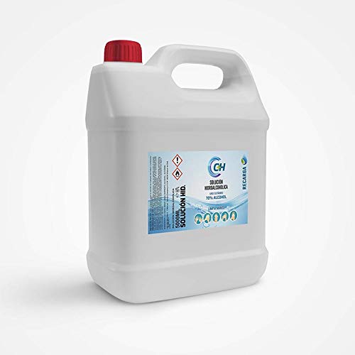 C+H Solución hidroalcoholica LIQUIDA (SIN RESIDUO) limpia manos de 70% alcohol 5 Litros | Desinfección para manos y otras superficies CPNP: 3349615 FABRICADO EN ESPAÑA