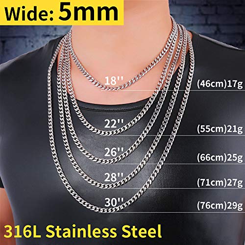 ChainsHouse Cadena Cuello Acero Inoxidable Cadenas para Hombre 5mm Ancho 51cm Largo Gratis Caja de Regalo