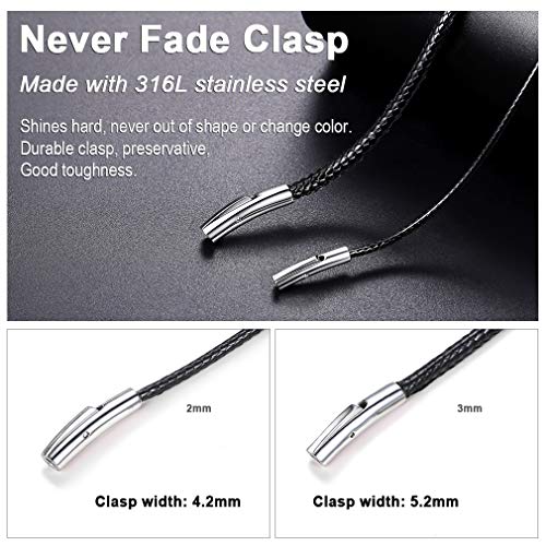 ChainsPro Círculo de Cordones Entretejidos Cuero Negro Corchete Mosquetón Masculino Femenino de Regalo Piel Verdadero Collar Alambre Collar Simple