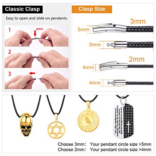 ChainsPro Círculo de Cordones Entretejidos Cuero Negro Corchete Mosquetón Masculino Femenino de Regalo Piel Verdadero Collar Alambre Collar Simple