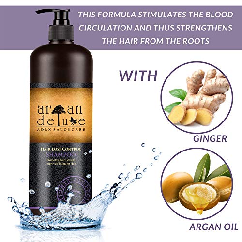 Champú anti-caída y estimulador del crecimiento del cabello de alto nivel, avalado para peluquerías, Argan Deluxe 1000 ml.