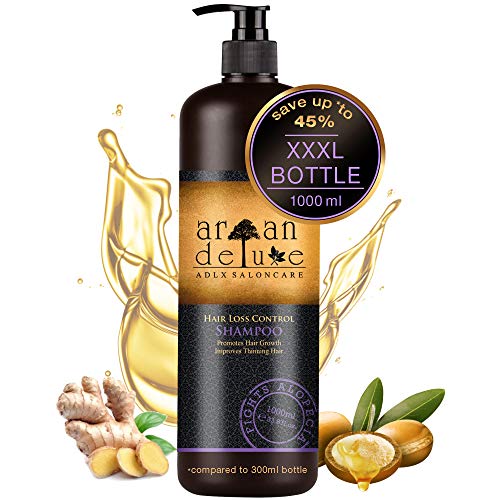 Champú anti-caída y estimulador del crecimiento del cabello de alto nivel, avalado para peluquerías, Argan Deluxe 1000 ml.